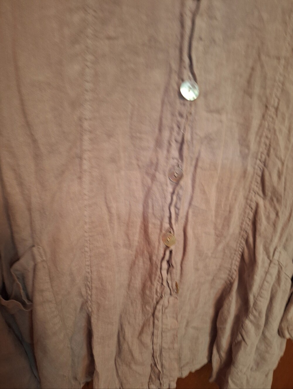 Match Point Button UP Blouse 100% Linen long Sleeve Pullover Boho Lagenlook USA - Picture 3 of 5